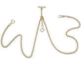 ManChDa Pocket Watch Double Albert Chain T-Bar Watch Chain Link 16 inch 3 Hook Champagne Golden Gorgeous