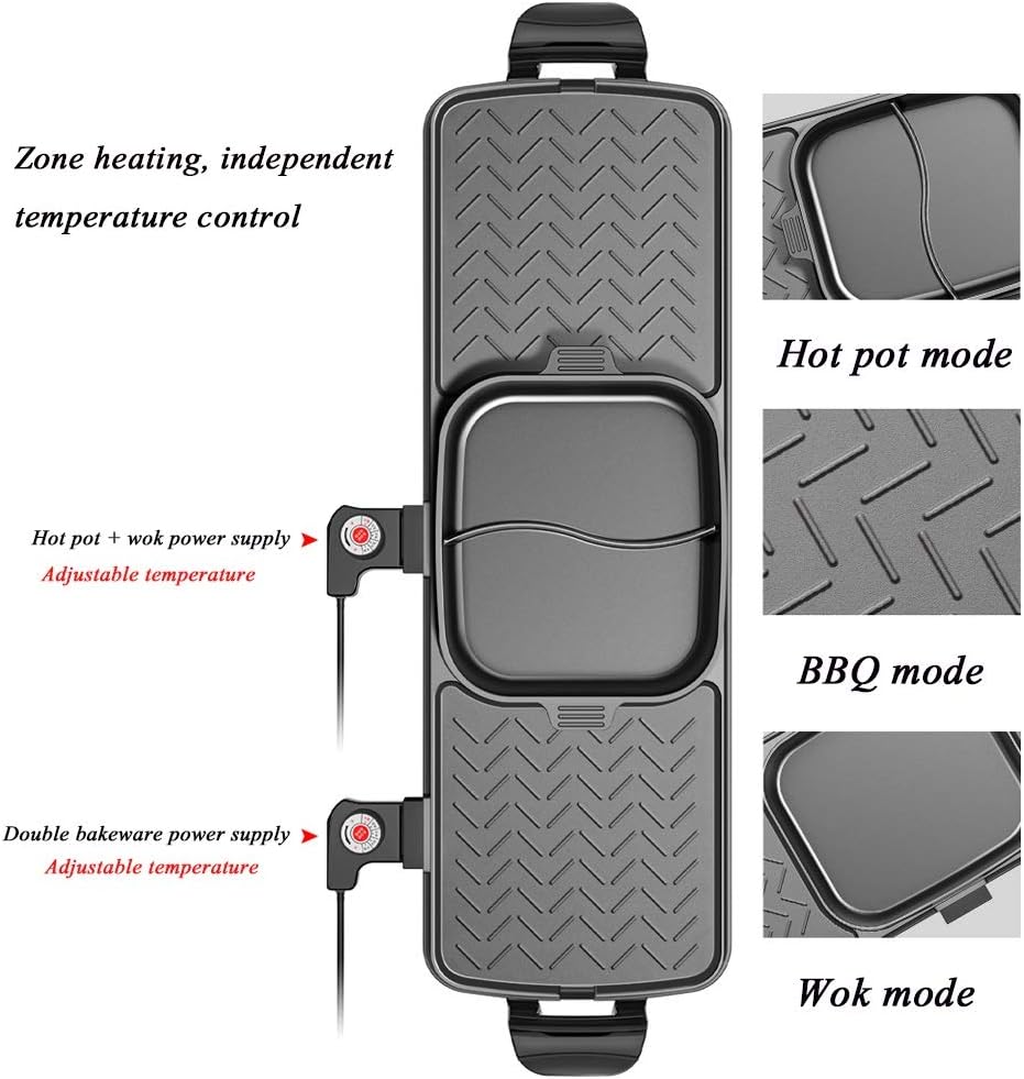 review Wenhui BBQ Grill and Hot Pot,Multi-Function Barbecue Hot Pot Double Pot Electric Grill Home Electric Baking Tray Korean Style Dual Control, Removable Design