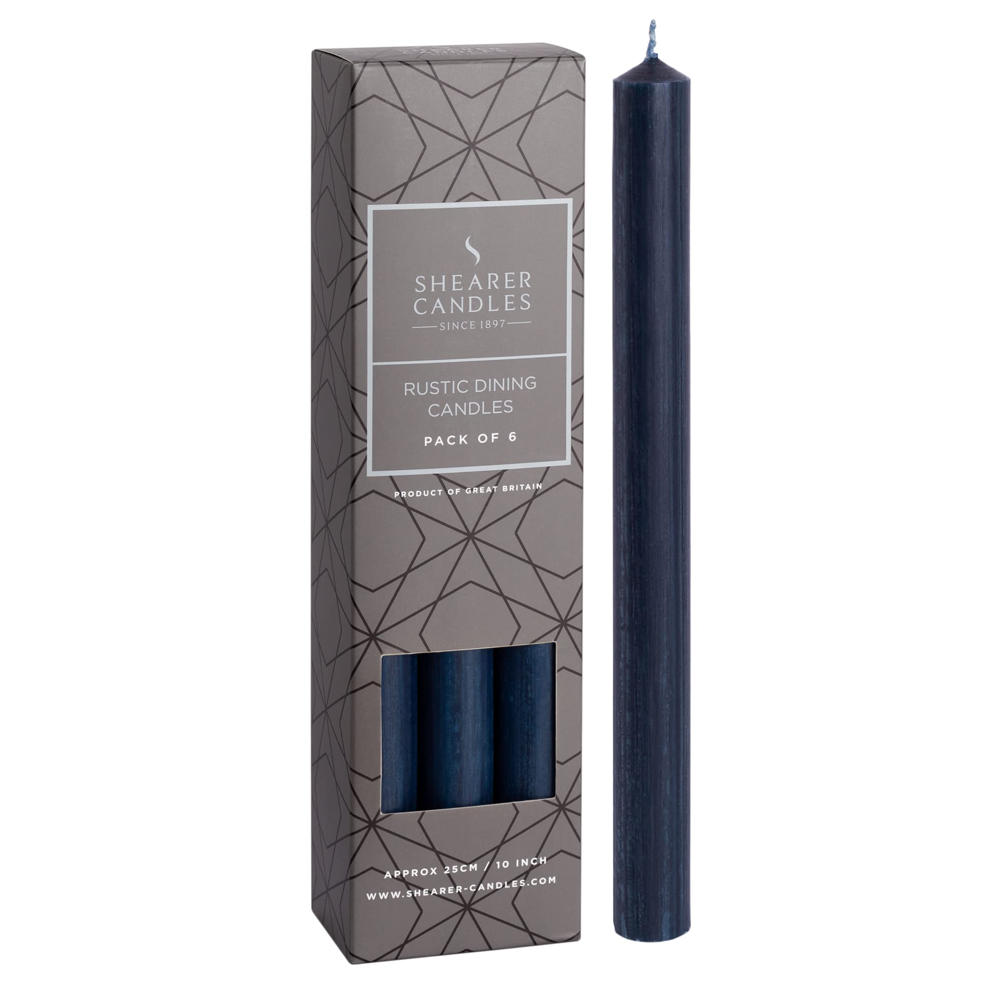 Shearer Candles Navy - Dinner Candles - 10 inch - Unscented Dinner Candles - 11 Hour Burn Time - 6 Pack