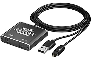 2 Way Digital Optical Audio Splitter 1 In 2 Out Active Toslink SPDIF Fiber Optic With USB Powered, LPCM 2.0, PCM, Dolby, DTS 