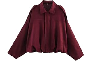 Womens Suede Jacket Lapel Bomber Zip Up Long Sleeve Loose Fit Oversized