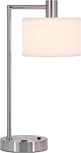 XiNBEi Lighting Table Lamp USB Desk Lamp with Fabric Shade, Modern Bedside Iron Lamp Brushed Nickel Finish for Bedroom Living Room & Office XB-TL1230-BN