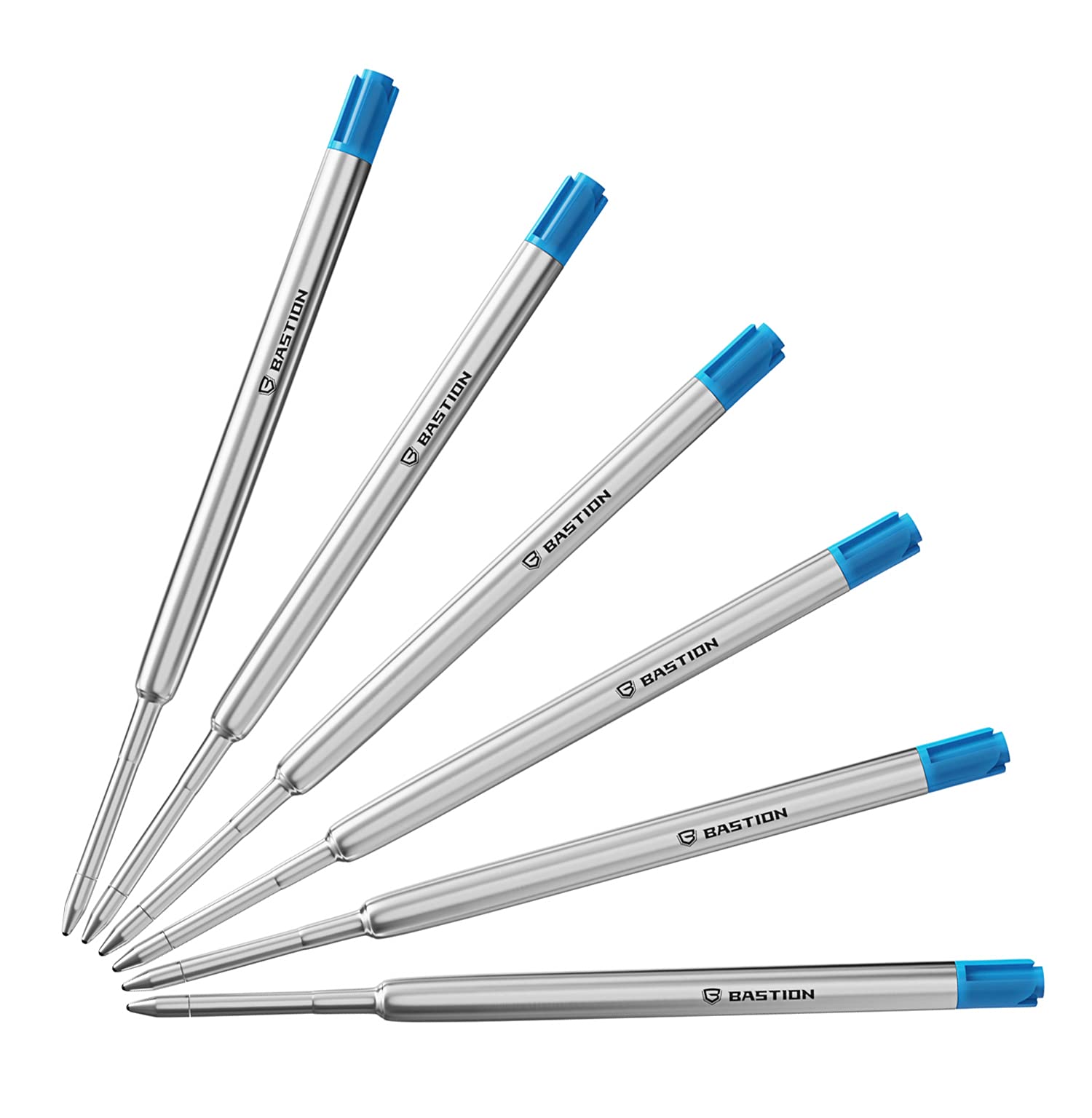 BASTION® Premium Pen Refill, Deeply Pigmented Ink for All Bolt Action Luxury Pens, Standard Ink Refill with 0.55mm Fine Tip - Blue Gel, 6 PC