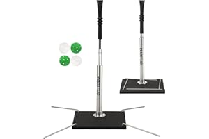 PRAOUTSAD Portable Batting Tee + 4 Piece Plastic Balls | Special Design Rubber Top | Manually Adjusted Elasticity Aluminum Rod | Rubber-wrapped Metal Base Easy Adjust Height 31-49 inch | Fun for All Ages