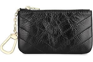 Masien Rauder Luxury Zip Key Chain Pouch | Mini Coin Purse Wallet Card Holder with Clasp | for Men Women (Black - Leather)