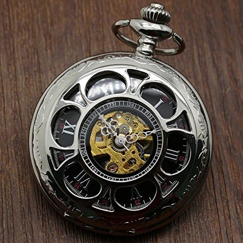 Silver Retro Hand Wind Mechanical Pocket Watch Case Roman Numeral Dial
