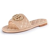 Eusibb Flat Sandals for Women Slides Dressy Elegant Comfortable Open Toe Fashion Sandals with Memory Foam Quilted Soft Leather Slip On Beach Sandals for Summer