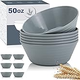 Wrova Wheat Straw Bowl Sets,6 PCS Unbreakable Cereal Bowl 50 OZ,Microwave and Dishwasher Safe Bowls,Super Big Bowl Sets BPA Free Bowl for Serving Cereal,Oatmeal and Salad (Pure Gray)
