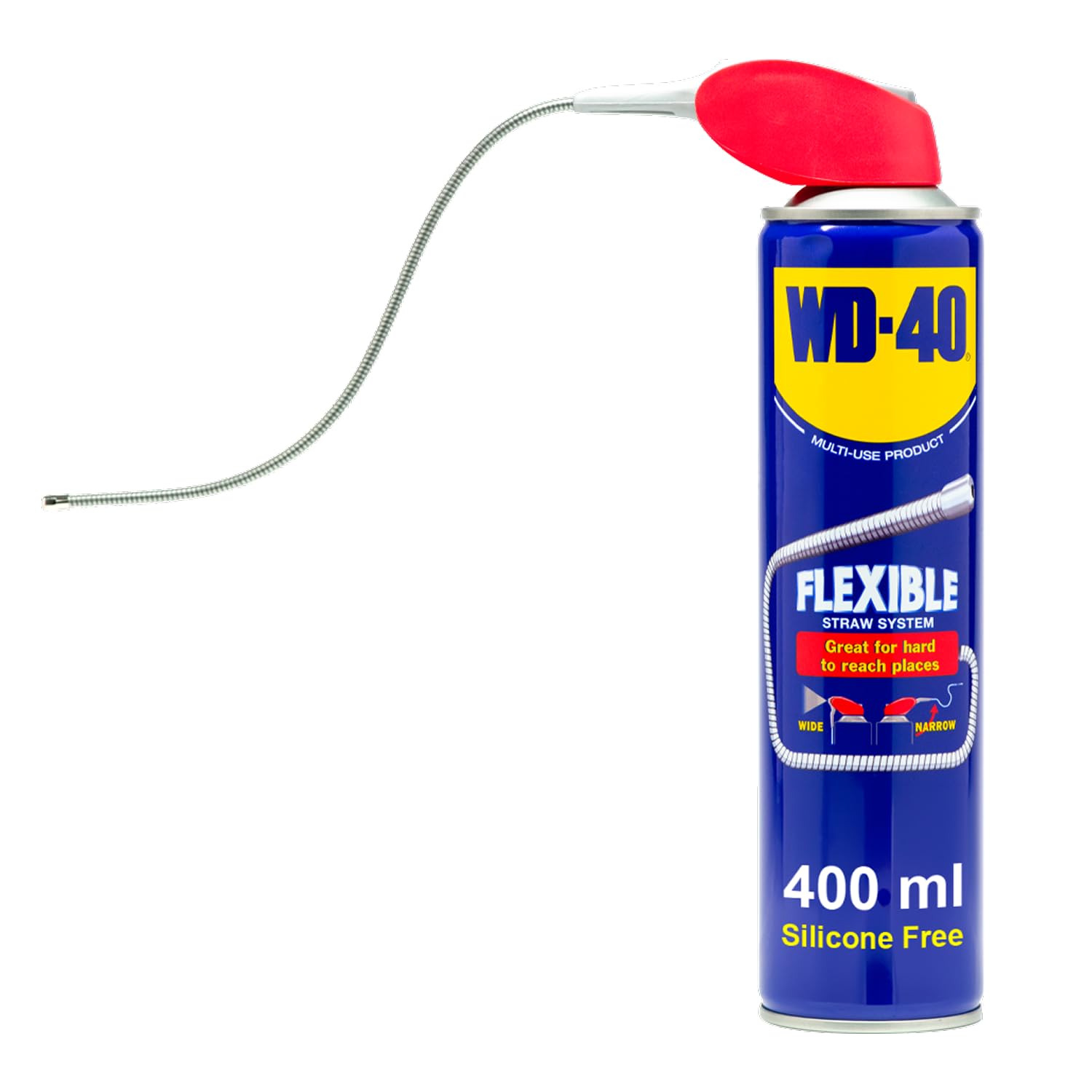 WD-40 Multi Use Lubricant Spray 400ml, Flexible Metal Straw, Multipurpose WD40 Spray Lubricant for Maintenance, Water Displacement, and Rust Protection in Hard-to-Reach Areas