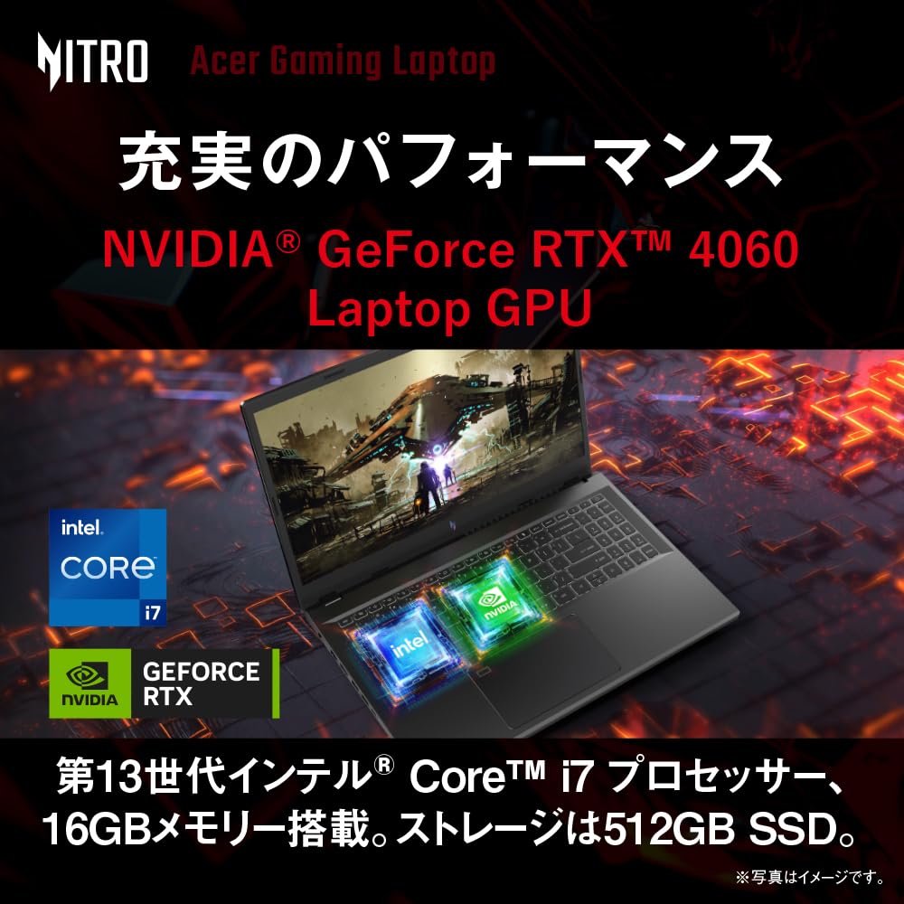 Acer ゲーミングノートパソコン Nitro V 15 GeForce RTX 4060 15.6インチ Core i7 16GBメモリー 512GB SSD フルHD 165Hz 3ms sRGB 100% IPS Windows 11 Home ANV15-51-N76Y46/6