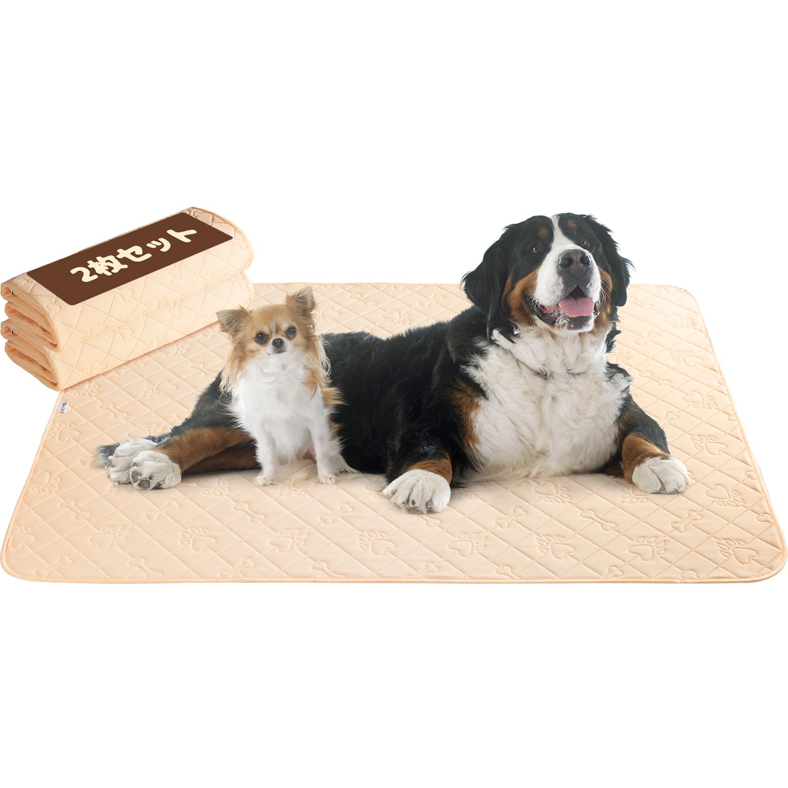 KYG 洗えるペットシーツ おしっこマット トイレ下敷きマット ペットマット 丸ごと洗える 滑り止め底 繰り返し使える 猫 犬用 (ベージュ, 120x90cm 2枚)商品画像