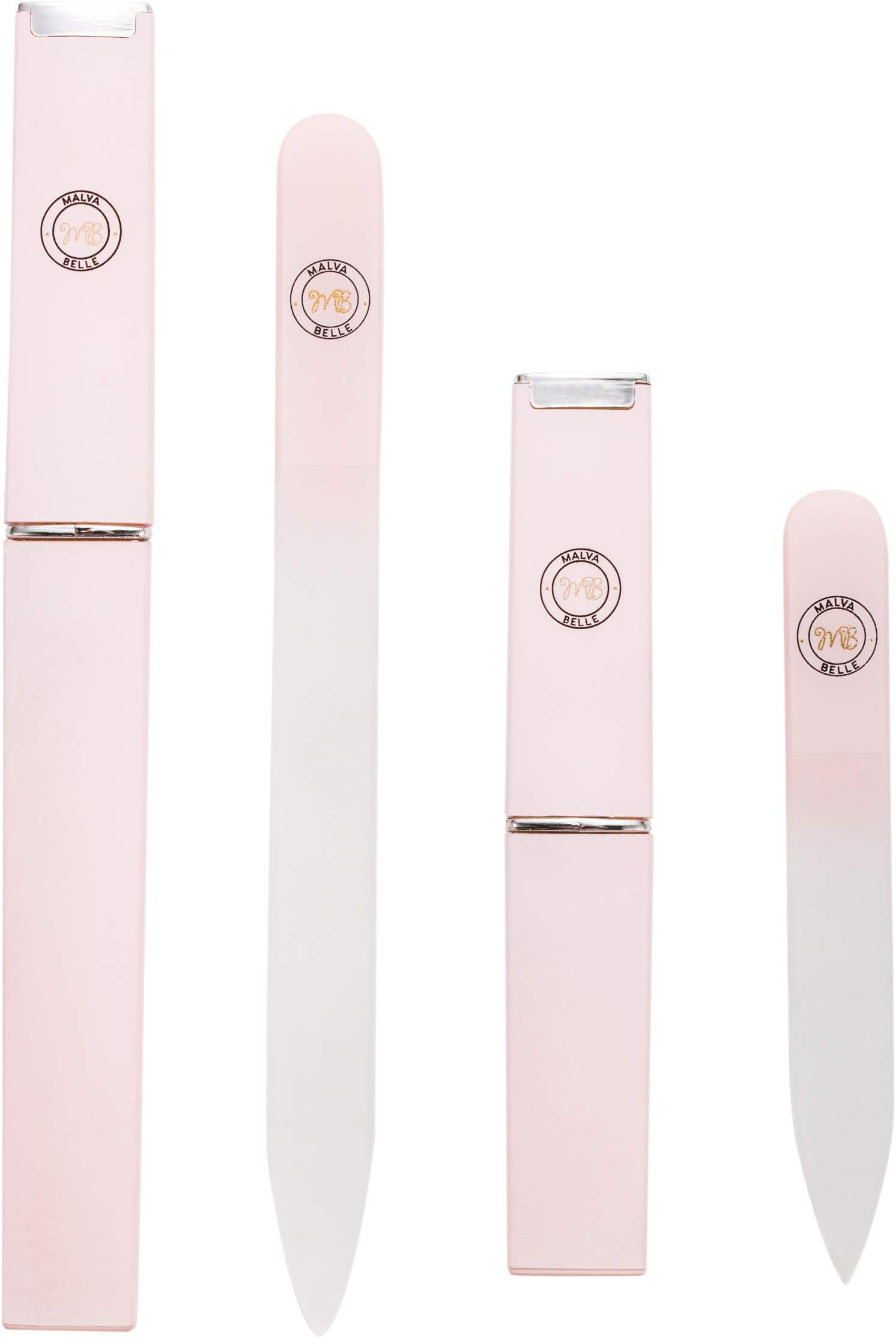 Best Crystal Glass Nail File Set of 2 - Perfect for Women, Kids & Baby - Built to Last - Professional Manicure & Pedicure Kit - For Natural, Gel, Acrylic, Shellac and Fake Nails - Extra slim design