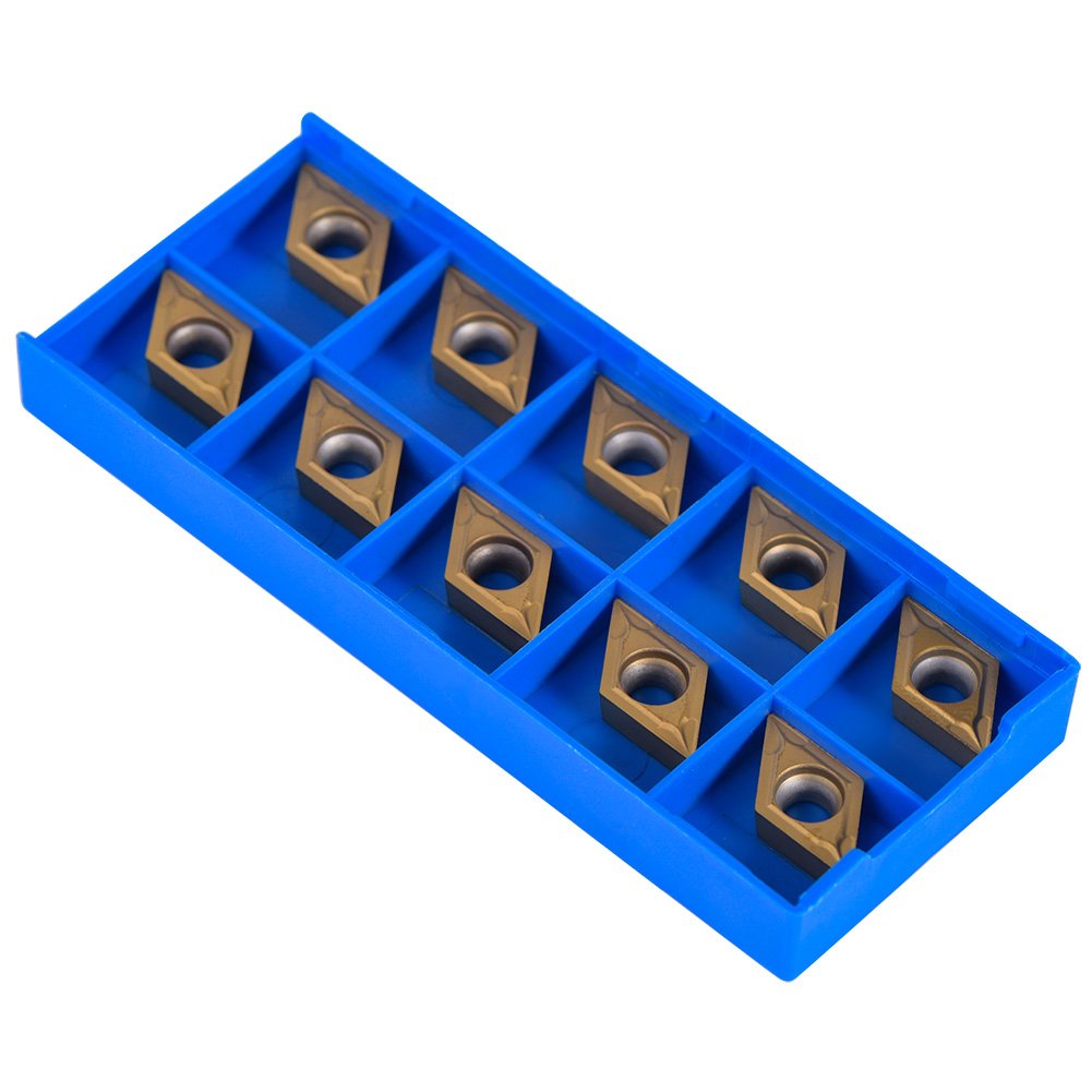 10pcs Carbide Insert Cutters for Stainless Steel Lathe Milling External Threading Tool, Diamond Shape DCMT11T304-HM with Case, Precision Cutting Tool for CNC Machine
