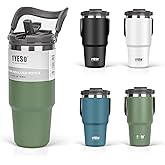 TYESO Tumbler with Handle,Tumbler with Straw, Vacuum Insulated Water Bottle,Double Wall Stainless Steel Coffee Cup Travel Mug Leak Proof Flip (GREEN, 30 oz)