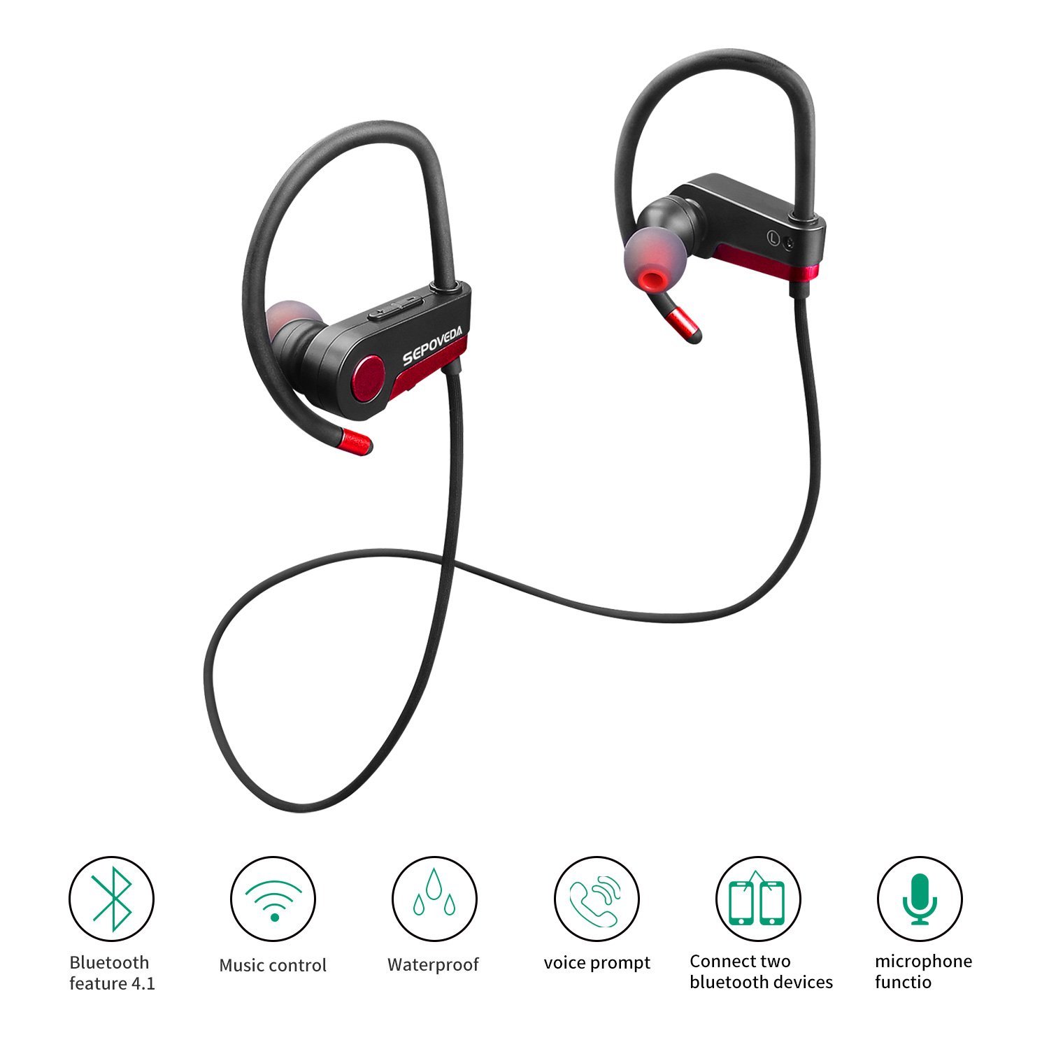 Sepoveda Bluetooth Headphones Wireless Earbuds with Mic| Sweat Proof Headphones, Noise Cancelling Tech, Crisp Sounds, HD Stereo Bass & Secure Fit