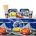 Cars Party Supplies Pack for 16 Guests - Straws, Dessert Plates, Beverage Napkins, Cups, and Table Cover