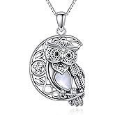 MILKYX Genuine Moonstone Owl Pendant Necklace, Sterling Silver Dainty Real Gemstone Jewelry for Women