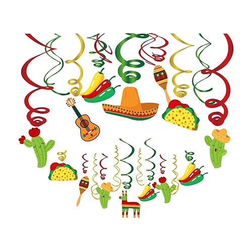 30Ct Mexican Hanging Swirl Decorations,Mexican Themed,Cinco De Mayo,Fiesta,Taco Twosday Party Suppliesfor Girls,Boys,Kids Home,Classroom,Baby Shower