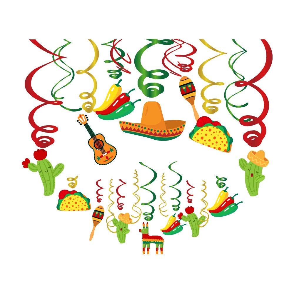 Photo 1 of 30Ct Mexican Hanging Swirl Decorations,Mexican Themed,Cinco De Mayo,Fiesta,Taco Twosday Party Suppliesfor Girls,Boys,Kids Home,Classroom,Baby Shower