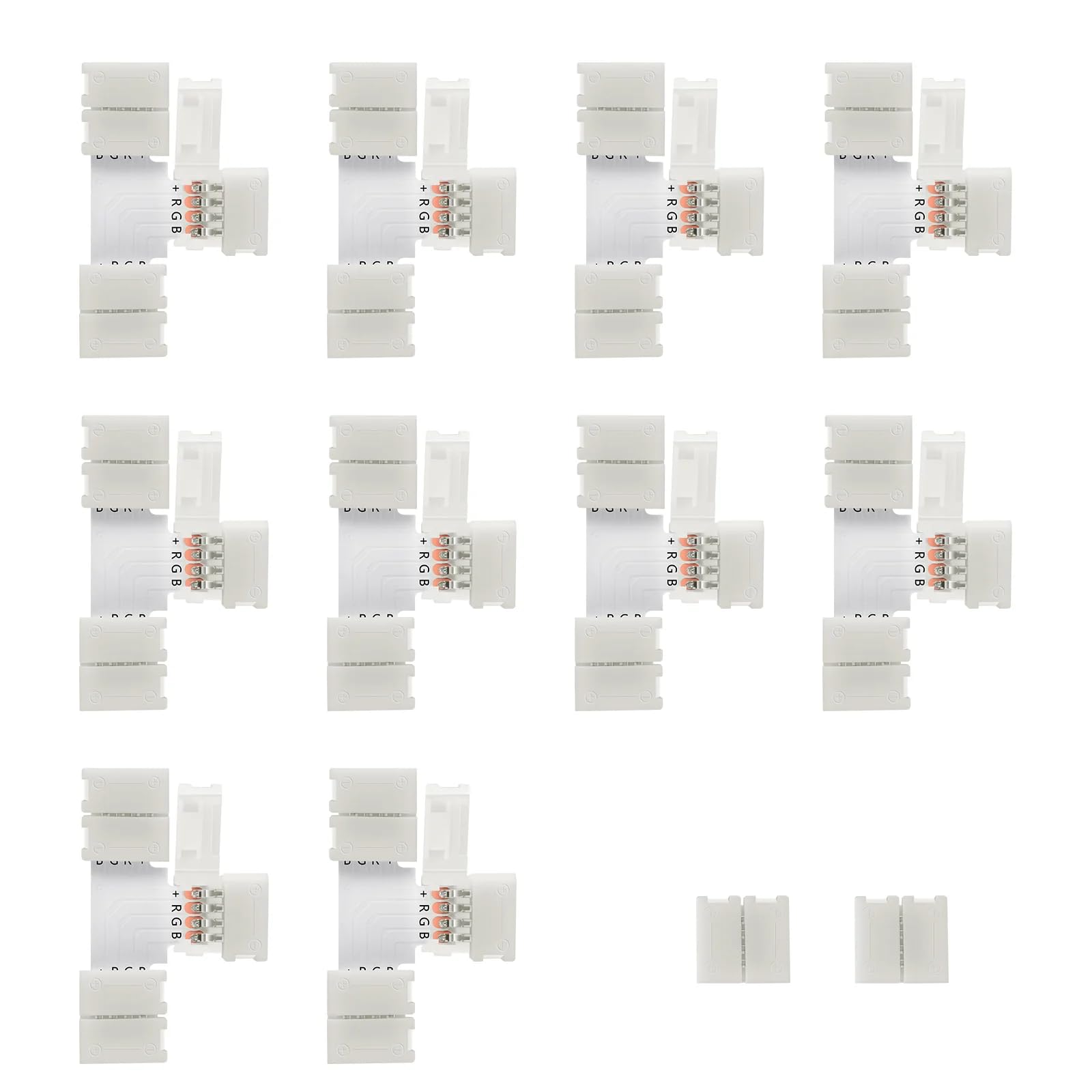 YAJIERUI 10pcs T Shape LED Connectors Solderless 4-Pin 8mmStrip Lights Adapter with 5050 RGB 2pcs Clips ﻿