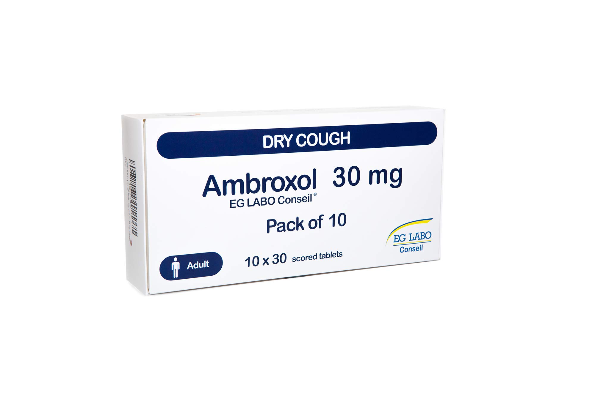 AMBROXOL Dry Cough Reliever, Sore Throat & Nerve Pain 30 mg Tablets - 300 Count (Pack of 10)