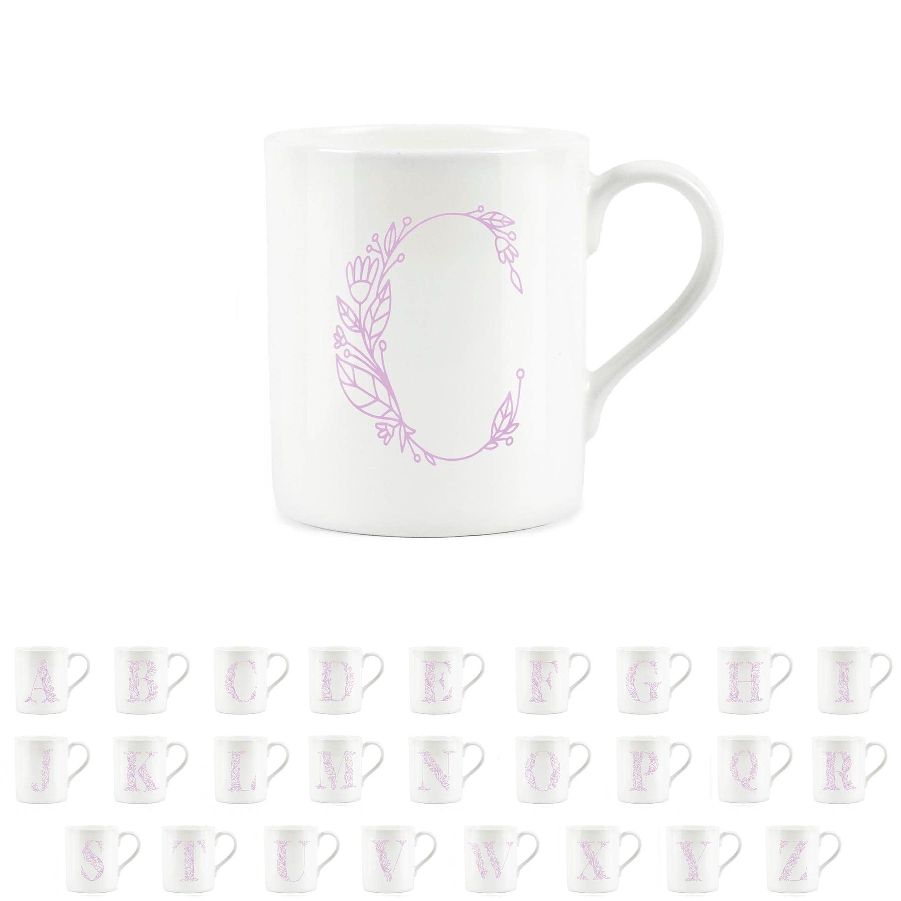 Purely Home Floral Pink Letter C Mug - Fine Bone China Small Coffee Tea Mug Present Personalised Initial Gift