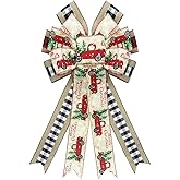 Buffalo Plaid Bows for Wreaths - Large Burlap Tree Topper for Christmas Front Door Decorations Indoor/Outdoor