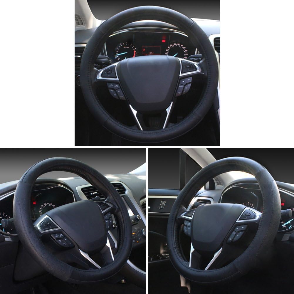 SEG Direct Black Microfiber Leather Auto Car Steering Wheel Cover Universal 15 inch: Automotive