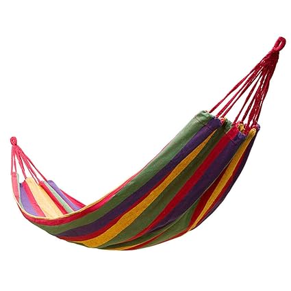 Generic Rainbow : Portable Cotton Rope Nylon Outdoor Camping Hanging Sleeping Hammock Canvas Bed