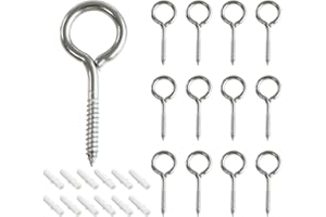 DHAIQC 12 PCS Stainless Steel Eye Screws, 2.5" Heavy Duty Eye Hooks Eye Screws for Wood, Lifting and Securing Cables Wires, Rustproof Self-Tapping Eyelet Screws Eye Bolts for Indoor & Outdoor (2.5 inch)