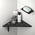 Bernkot 10'' Corner Shower Shelf w/Soap Holder, 304 Stainless Steel Grout in Shelf for Bathroom, Recessed Shelf for Tiled Wall, No Drilling Needed (Black)