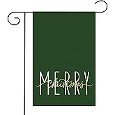 HOMFREEST Gold Green Merry Christmas Garden Flag 12x18 Inch Double Sided Burlap Outside Xmax Small Winter Yard Flag Outdoor Decoration