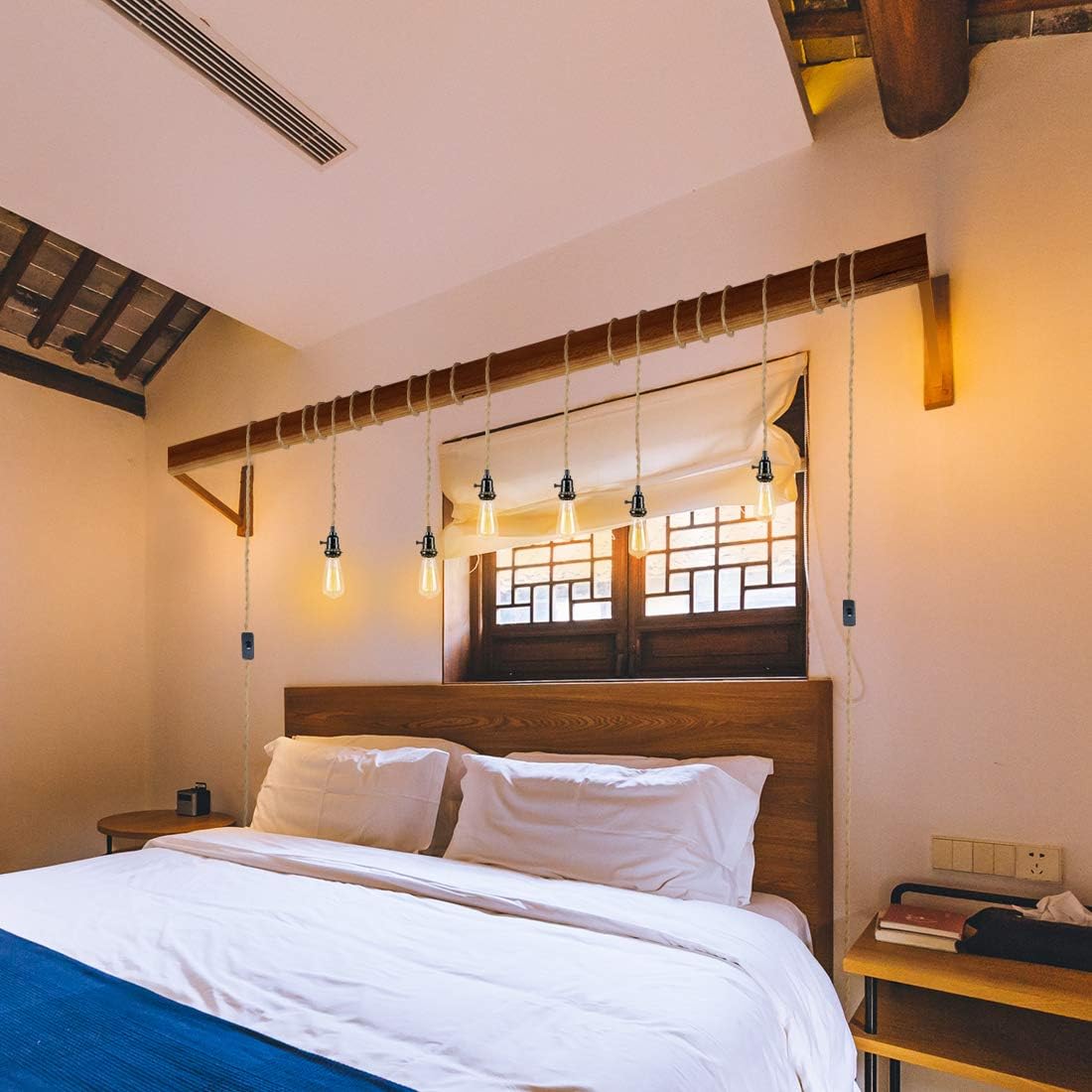 Triple Pendant Light Cord Kit with Independent Switch Hemp Rope Vintage Hanging Lighting Cord Fixture Compatible with E26 for Industrial DIY Projects Decoration - - 