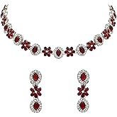 I Jewels Silver Plated Crystal Diamond Necklace & Earrings Jewellery Set for Women (IJ398ZM)