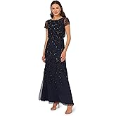 Adrianna Papell Women's Blouson Beaded Long Dress | Formal Beaded Dress with Bloused Bodice & Floral Embellishments