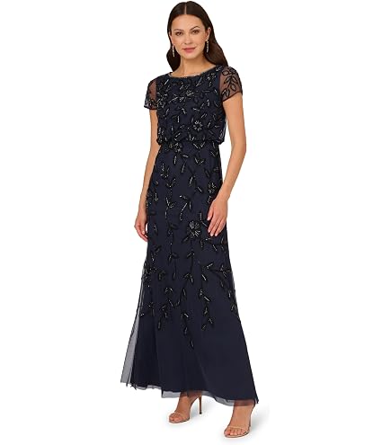 Adrianna Papell Women's Beaded Blouson Long Dress, Dusty Emerald, 4 : Clothing, Shoes & Jewelry