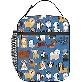 Oplp Blue Cute Dogs Lunch Bag Puppy Set Lunch Box Insulated Meal Bag Food Container for School Work Picnic Travel