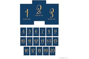 Andaz Press Table Numbers 1-20, Gold Glitter Print, 4x6-inch Single-Sided Cardstock Sign, Navy Blue, 1-Set