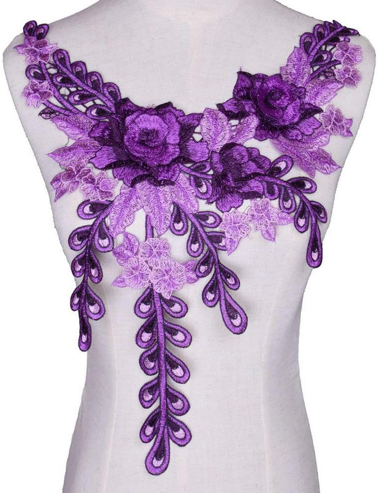 Flower Neckline Collar Decorate Sewing Accessorie Embroidery Dress Motif Blouse lace Fabric Applique Sewing Supplies (Color 1)