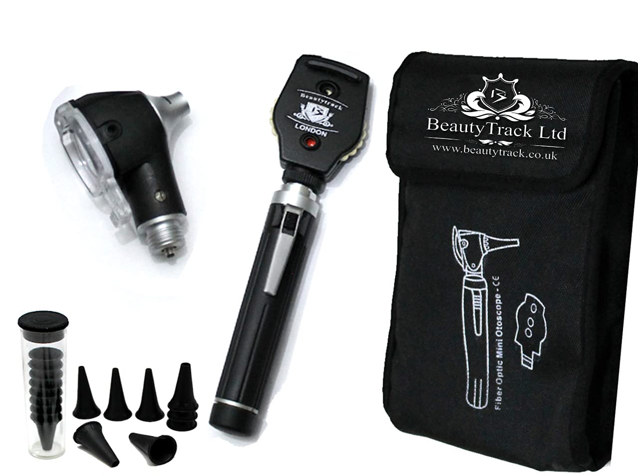 Mini ENT Otoscope, Complete Set - Fiber Optic Diagnostic Otoscope, Carry Pouch