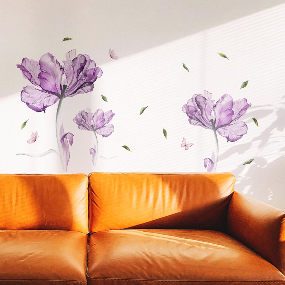 Runtoo Purple Flower Wall Decals Poppy Floral Wall Art Stickers for Girls Bedroom Living Room Bathroom Office TV Background Decor