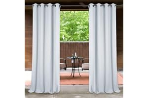 StangH Outdoor White Curtains Waterproof - Thermal Insulated Blackout Patio Outdoor Curtains with Grommet Top for Garden Lawn Balcony, Greyish White, W52 x L95, 1 Panel