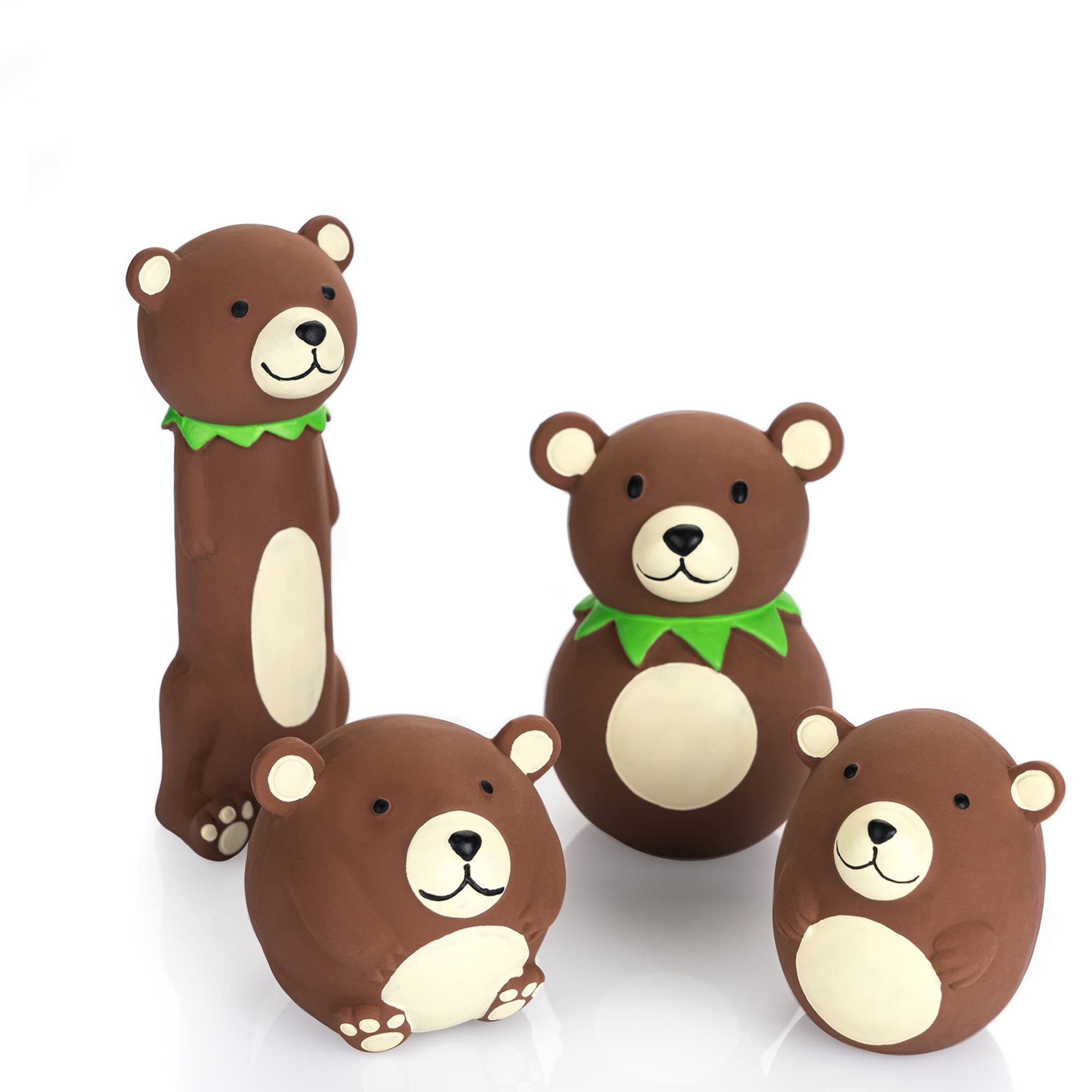 CHIWAVA 4 Pack Squeak Latex Dog Toy Funny Brown Bear Sets Pet Interactive Play for Small Dogs