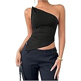 RoseSeek Women's Twist One Shoulder Tank Top Sleeveless Asymmetrical Hem Fitted Crop Tops