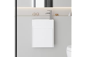 eclife 16" Small Bathroom Vanity Sink Combo, Modern Painted Wall Mounted Floating Cabinet W/Resin Basin Sink Top, Chrome Water Save Faucet & Pop Up Drain (White)