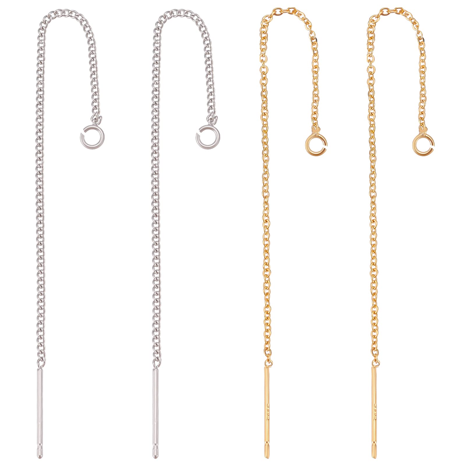 Beebeecraft 12Pcs 85mm 2 Colors Ear Threads 18K Gold & Platinum Plated 3.34Inch Threaded Earring Findings with 925 Sterling Silver Pins and Loop for Jewellery DIY Earring Making