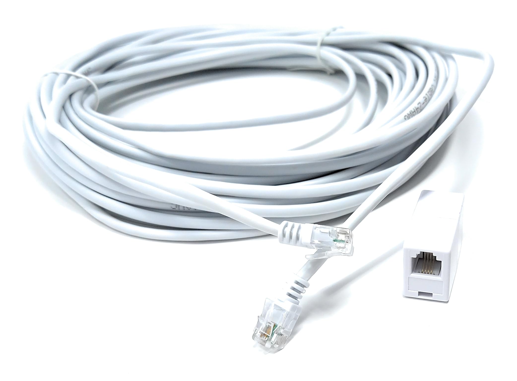 DRUT 20m RJ11 to RJ11 ADSL 2+ Male to Male Cable with Female Coupler, BT Telephone, Broadband, Modem Extension Lead, Gold Plated Connectors White 65ft