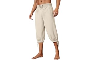 Runcati Mens Medieval Pirate Shorts Renaissance Colonial Viking Lace Up Halloween Costume Pants
