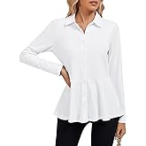 Soneven Long Sleeve Button Down Shirts for Women Loose Fit Tunic Dressy Casual Collared Blouses Peplum Business Work Tops