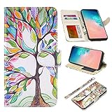 UrSpeedtekLive Galaxy S10 Wallet Case, Folio Flip Premium PU Leather Case Cover w/Card Holder Slot Pockets, Wrist Strap, Magnetic Closure for Samsung Galaxy S10,Love Tree